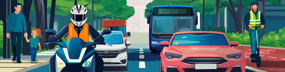 Imagen de una carretera de ciudad con vehículos diferentes