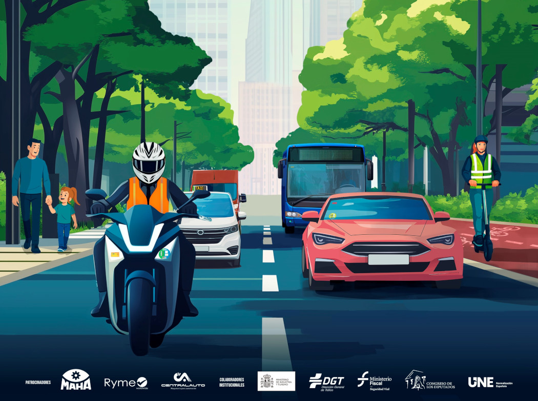 Imagen de una carretera de ciudad con coches y motocicletas Imagen de una carretera de ciudad con coches y motocicletas