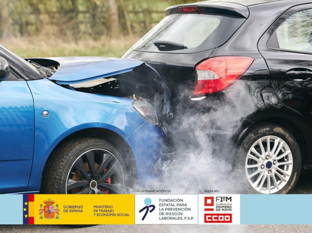 Cartel promocional del evento con un coche azul y otro negro, vistos de perfil, colisionando