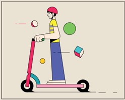 Dibujo persona conduciendo un patinete eléctrico