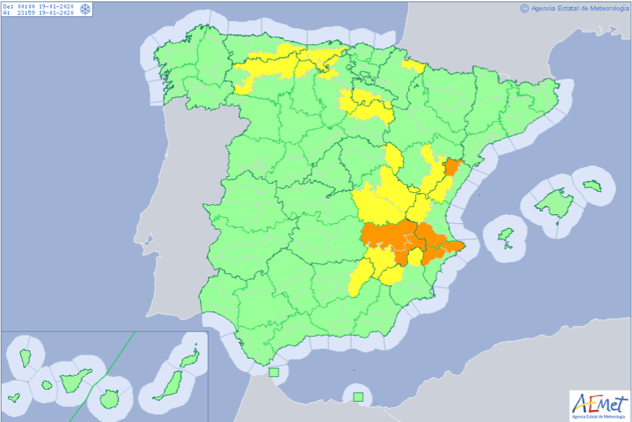 Previsiones de nevadas el domingo 19 de enero