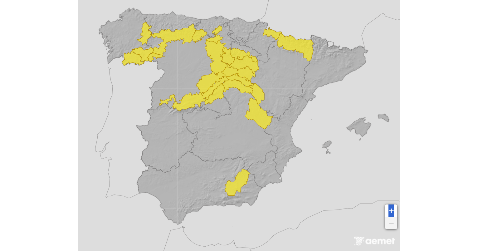 Mapa de avisos de la AEMET con las previsiones de nevadas para el domingo 21 de diciembre