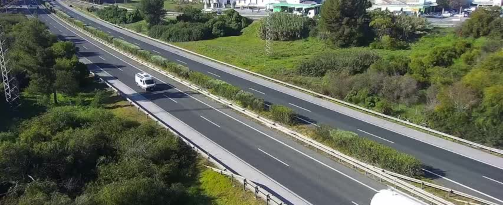 Imagen de una autovía en la que circulan un cocho y un camión, rodeada de vegetación.