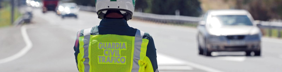 Agente de la Guardia Civil de espaldas observando una autopista.