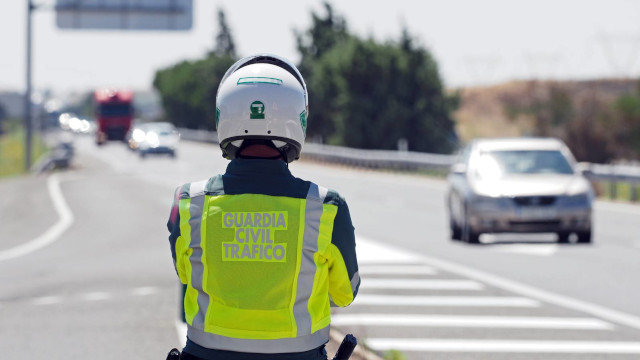 Agente de la Guardia Civil de espaldas observando una autopista.