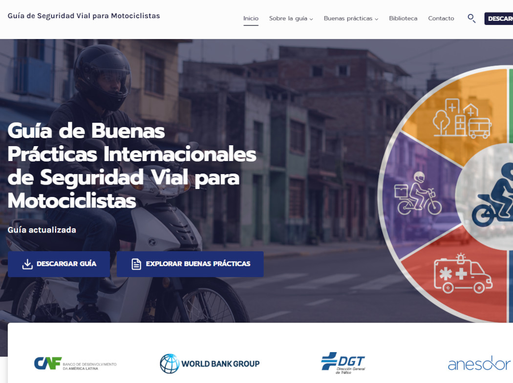 Imagen de la página web dónde está alojada la Guía de buenas prácticas internacional de seguridad vial para motociclistas