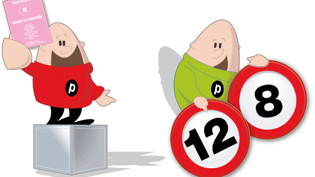 Ilustración sobre el permiso por puntos con señales que representan la asignación inicial de 12 puntos y el saldo de 8 puntos.