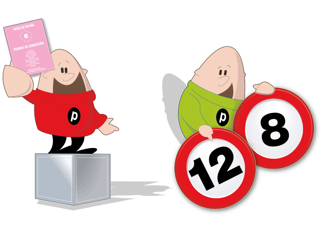 Ilustración sobre el permiso por puntos con señales que representan la asignación inicial de 12 puntos y el saldo de 8 puntos.