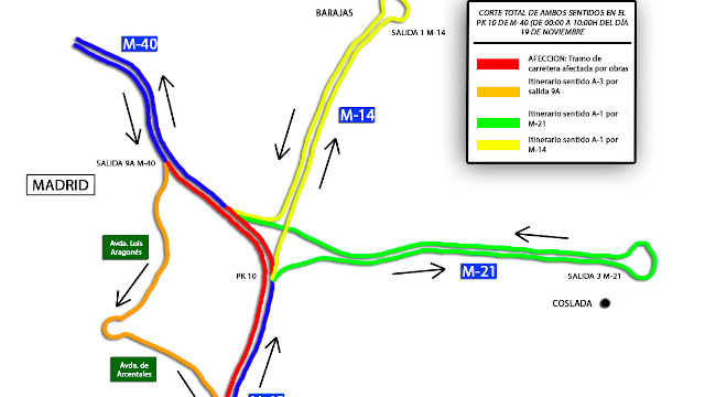 Corte total de la M-40 entre los kilómetros 9 y 10 en ambos sentidos por el montaje del tablero central de un puente