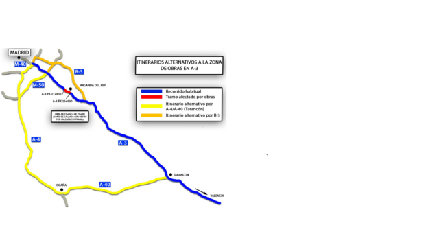 Nuevos cortes por obras en la A-3 sentido Valencia