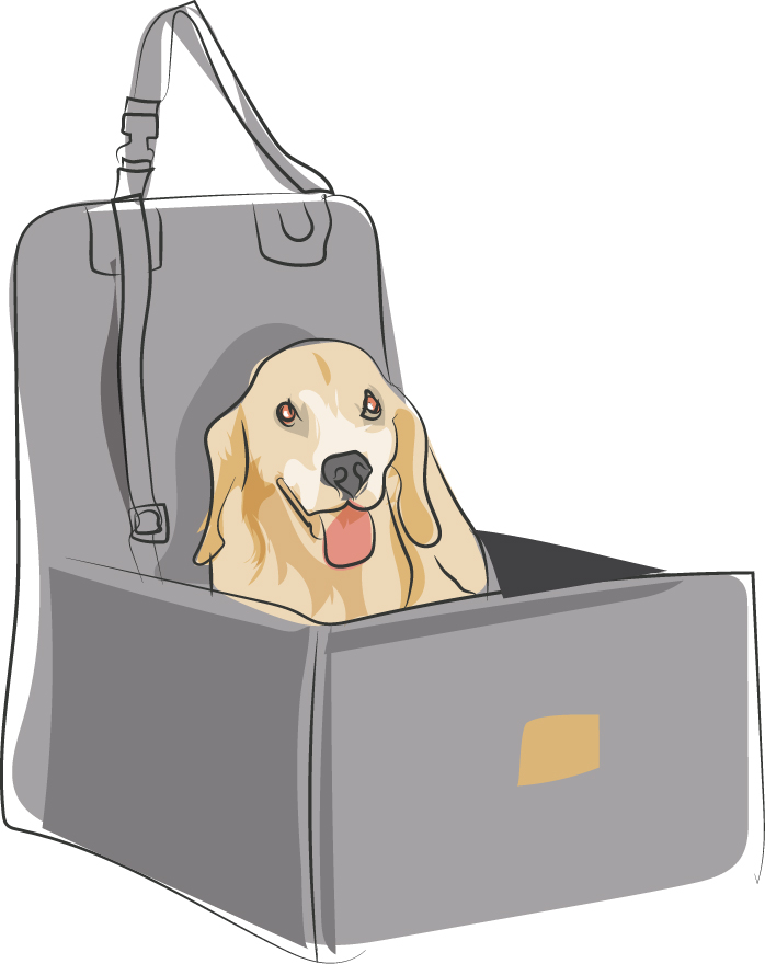 Dibujo de un perro dentro de un asiento para mascotas